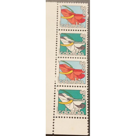 A) 1979, COLOMBIA, FLAMENCO PLANT, STRIP OF 4, MNH