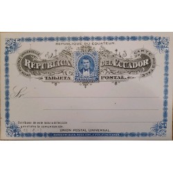 L) 1894 ECUADOR, BLUE, VICENTE ROCAFUERTE, 3C, UPU, POSTCARD