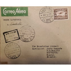 L) 1930 ECUADOR, GOVERNMENT PALACE, AIRPLANE, BROWN, 10C, AIRMAIL, CIRCULATED COVER IN ECUADOR
