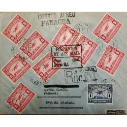 L) 1930 ECUADOR, 2C, BLACK, GOVERNMENT PALACE, AIRPLANE, RED, 5C, 1 SUCRE BLUE, PANAGRA, AIRMAIL, CIRCULATED COVER