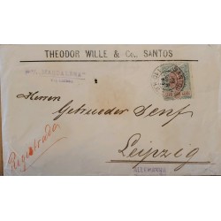 A) 1953, BRAZIL, VIA LISBOA, FROM SANTO TO GERMANY, REGISTERED, BREAD OF SUGAR STAMP