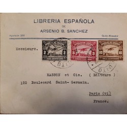 L) 1939 ECUADOR, GOVERNMENT PALACE, AIRPLANE, RED, 5C, 10C, BROWN, 2C, LIBRERIA ESPAÑOLA, CIRCULATED COVER FROM