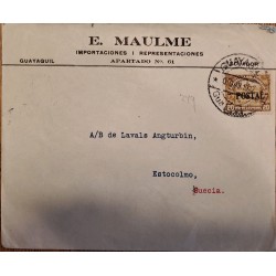 L) 1927 ECUADOR, BROWN, POST HOUSE,20C, CIRCULATED COVER FROM GUAYAQUIL TO STOCKHOLM, SWEDEN