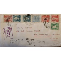 A) 1952, BRAZIL, USSED FREE, FROM FORTALEZA TO CALIFORNIA-UNITED STATES, CHARACTERS STAMPS
