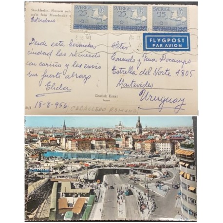 A) 1956, SWEDEN, HORSE, FLYGPOST, FROM STOCKHOLM TO MONTEVIDEO URUGUAY, POSTCARD