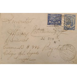 L) 1925 COLOMBIA, SCADTA, BLUE, AIRPLANE , 30C, COAT OF ARMS, 3C, AIRMAIL, CIRCULATED COVER IN COLOMBIA