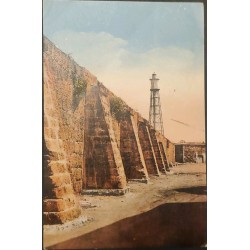 L) 1935 COLOMBIA, WALLS OF CARTAGENA, PETROLEUM, TOWER, RED, SLOGAN CANCELATION, COLOMBIA PRODUCES THE BEST COFFEE