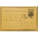 L) 1891 COLOMBIA, COAT OF ARMS, 2 CENTAVOS, EAGLE, UPU, POSTCARD, CIRCULATED FROM COLOMBIA -PANAMA TO GERMANY