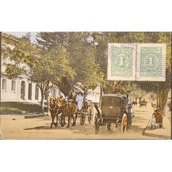 L) 1915 COLOMBIA, POSTCARD, UN CENTAVOS, NUMERAL, GREEN, HORSE, BOGOTA, CIRCULATED FROM BOGOTA TO SWITZERLAND