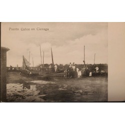 L) 1930 COLOMBIA, POSTCARD, BOAT, PEOPLE, CANYON PORT IN CIENAGA,SAILBOAT, XF