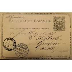 L) 1896 COLOMBIA, POSTCARD, COAT OF ARMS, 2 CENTAVOS, UPU, XF