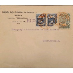 L) 1927 COLOMBIA, SCADTA, AIR TRANSPORTATION SERVICE, AIRPLANE, 50C, COAT OF ARMS, 3C, BLUE, SEAPLANE, BARRANQUILLA