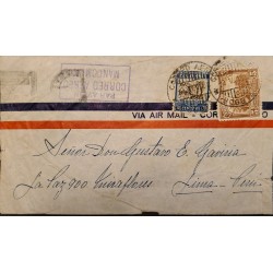 L) 1946 COLOMBIA, SOFT COFFEE, PALM, NATURE, 5C, BROWN, BLUE, 30 AIR SUPPORT, MANCOMUN, AIRMAIL, CIRCULATED COVER