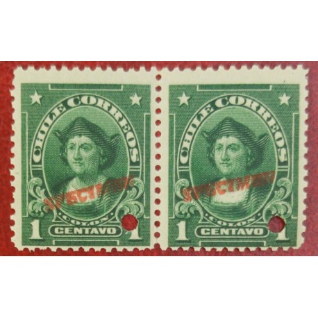 A) 1905, CHILE, CHRISTOPHER COLUMBUS, PUNCH PROOF UPPER RIGHT, SPECIMEN, 1C, GREEN