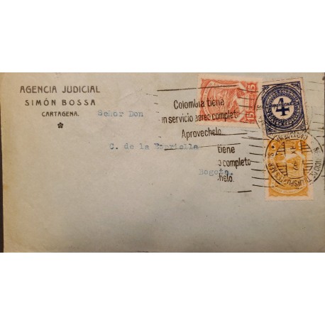 L) 1892 COLOMBIA, PROVISIONAL, NUMERAL 4C, SCADTA, AIRPLANE, AIR TRANSPORTATION SERVICE IN COLOMBIA, AIRMAIL, IN COLOMBIA