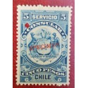 A) 1909, CHILE, CONSULAR REVENUE STAMP SPECIMEN, AMERICAN BANK NOTE, BLUE, 5P