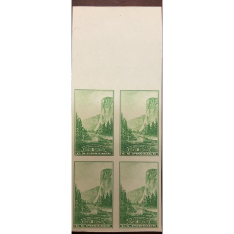 A) 1934, UNITED STATES, NATIONAL PARKS, IMPERFORATE BLOCK OF 4, GREEN, YOSEMITE