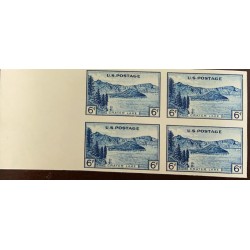 A) 1934, UNITED STATES, NATIONAL PARKS, IMPERFORATE BLOCK OF 4, LAKE OF CRATER, OREGON, BLUE