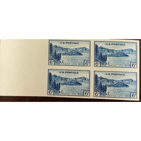 A) 1934, UNITED STATES, NATIONAL PARKS, IMPERFORATE BLOCK OF 4, LAKE OF CRATER, OREGON, BLUE