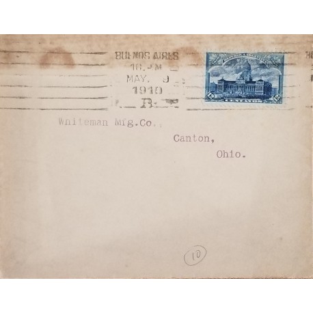 A) 1910, ARGENTINA, CONGRESS PALACE, FROM BUENOS AIRES TO OHIO, CANCELATION