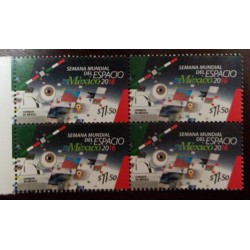 A) 2016, MEXICO, SPACE, MNH, WORLD SPACE WEEK, MULTICOLORED, BLOCK OF 4