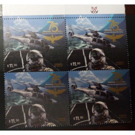 A) 2018, MEXICO, AVIATION HELICOPTER, B4, MNH, NATIONAL NAVAL AVIATION SCHOOL, BLOCK OF 4