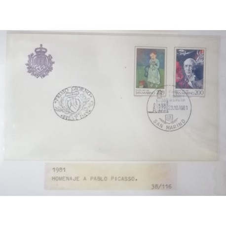 A) 1981, SAN MARINO, PICASSO, FDC, PAINTINGS BY PABLO PICASSO, PRIMO GIORNO
