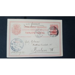 L) 1896 VENEZUELA, SIMON BOLIVAR, RED 10 CENTIMOS, SHIELD, UPU, VIA FRANCIA, CIRCULATED FROM VENEZUELA TO BERLIN
