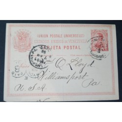L) 1896 VENEZUELA, SIMON BOLIVAR, 10C, SHIELD, UPU, RED, CIRCULATED FROM VENEZUELA TO USA