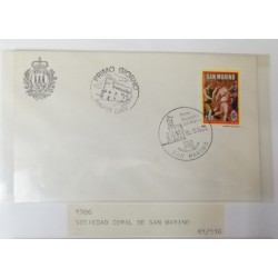A) 1986, SAN MARINO, ANNIVERSARY OF THE NATIONAL CORAL ASSOCIATION, FDC