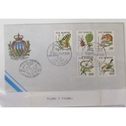 A) 1990, SAN MARINO, FLORA AND FAUNA, FDC, BUTTERFLY AND EPHEDRA, BEETLE AND HAZELNUT,