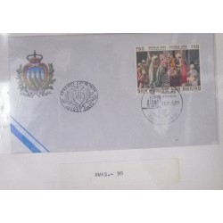A) 1990, SAN MARINO, CHRISTMAS, FDC, CONGREGATION TO SEE THE CHILD JESUS