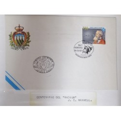 A) 1991, SAN MARINO, RADIOS, JAMES MAXWELL, FDC, THE SCIENTIFIC AND MATHEMATICAL PHYSICAL