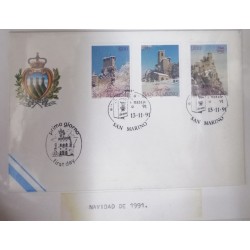 A) 1991, SAN MARINO, CRISTMAS, FDC, AERIAL, HISTORICAL PLACES IN THE LIFE OF JESUS CHRIST