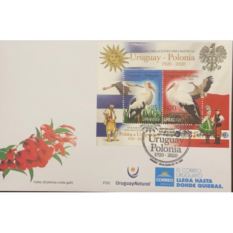 A) 2020, URUGUAY POLONIA, STORM BIRD, FDC, DIPLOMATIC RELATIONS
