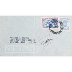 A) 1940, ARGENTINA, FROM BUENOS AIRES TO DETROIT-UNITED STATES, AERIAL, FRUITS AND CATTLE RAISING STAMPS