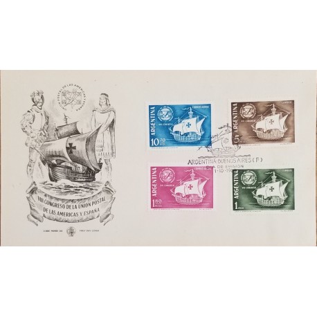 A) 1960, ARGENTINA, BOATS, FDC, VIII CONGRESS OF THE POSTAL UNION OF THE AMERICAS AND SPAIN