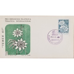 A) 1960, ARGENTINA, FLOWER, FDC, TEMEX 61, INTERNATIONAL THEMATIC PHILATELIC EXHIBITION, BUENOS AIRES
