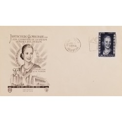 A) 1952, ARGENTINA, JUSTICE TRIBUTE TO THE SPIRITUAL HEAD OF THE NATION, FDC, BUENOS AIRES, EVA PERON