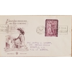 A) 1951, ARGENTINA, FROM BUENOS AIRES TO NEW YORK-UNITED STATES, FDC, REMINDER ISSUE OF THE FEMALE VOTE