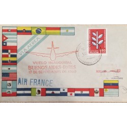 A) 1960, ARGENTINA, INAUGURAL FLIGHT BUENOS AIRES-PARIS, AIRFRANCE, NEW PROVINCES STAMP