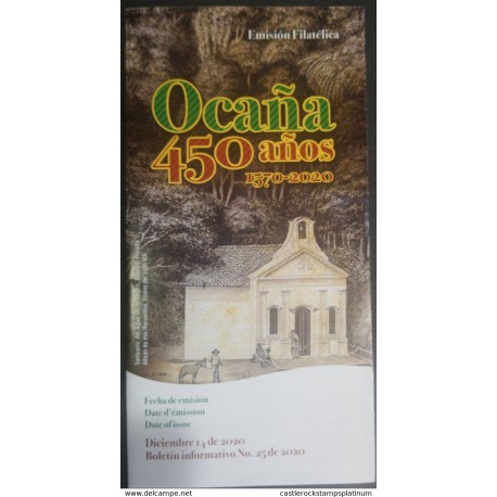A) 2020, COLOMBIA, OCAÑA FOUNDATION, FDB, SANCTUARY OF THE VIRGIN'S WATER, DATE OF ISSUE DEC 14