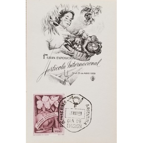 A) 1959, ARGENTINA, RUBY LIPS ORCHID, FDC, INTERNATIONAL HORTICAL