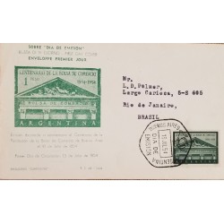 A) 1954, ARGENTINA, FROM BUENOS AIRES TO RIO DE JANEIRO-BRAZIL, FDC, CENTENARY OF THE STOCK EXCHANGE STAMP
