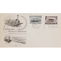 A) 1957, ARGENTINA, LOCOMOTIVES, FDC, BUENOS AIRES, CENTENARY OF ARGENTINE RAILWAYS