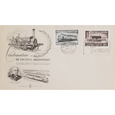 A) 1957, ARGENTINA, LOCOMOTIVES, FDC, BUENOS AIRES, CENTENARY OF ARGENTINE RAILWAYS