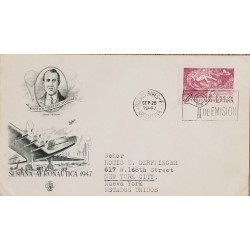 A) 1947, ARGENTINA, AERONAUTICS, FDC, FROM BUENOS AIRES TO NEW YORK-UNITED STATES, JORGE NEWBERY FIRST AVIATOR