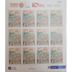 A) 2020, COLOMBIA, NATIONAL RADIO, MNH, ANNIVERSARY NUMBER 80, BLOCK OF 12
