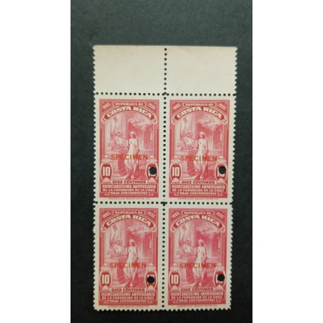 A) 1935, COSTA RICA, COSTA RICAN RED CROSS, AMERICAN BANKNOTE PUNCH PROOF, BLOCK OF 4, PINK CARMIN