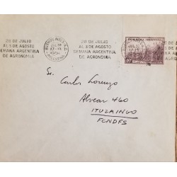 A) 1955, ARGENTINA, FROM BUENOS AIRES TO ITUZAINGO, CANCELLED AGRONOMY WEEK, SUGAR CANE STAMP
